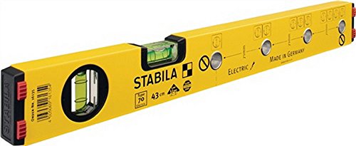 STABILA Elektriker-Wasserwaage Type 70 Electric, 120 cm, leichtes Alu-Profil, 1 Horizontal-Libelle, 1 Vertikal-Libelle, Markierlöcher, Markierungshilfen, metrische Skala, Made in Germany von Stabila