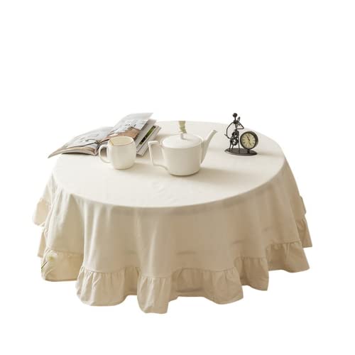 Runde Tischdecke aus Weiße Baumwoll 140x140 cm, Rüschen Design Tischtuch, Pflegeleichte Abwaschbare Tischdecke, Küchentischdekoration Tischdecken, Couchtischabdeckung von Stafeny