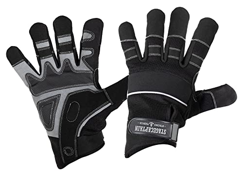 Stagecaptain RGL-5F Rigger Handschuhe - Arbeitshandschuhe für Herren - Größe L - lange Finger und Innenfläche aus Kunstleder - Aufgesetzte Verstärkungen - Schwarz/Grau von Stagecaptain