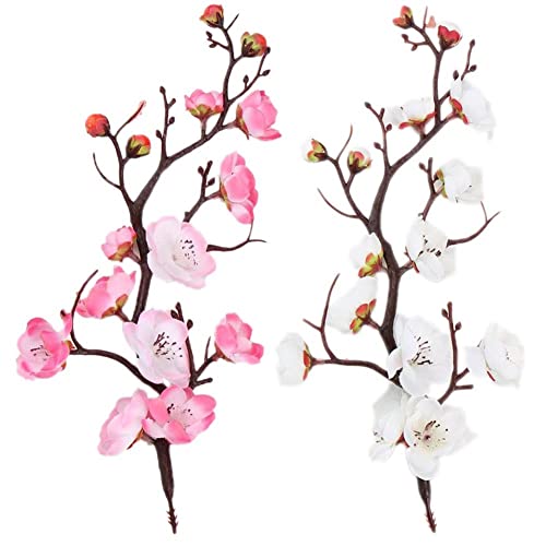 Stakee 2pcs Künstliche Blütenzweige Pflaumenblütenzweige Simulierter Pfirsichzweigs Silk Blumenstamm Für Home Party Dekoration von Stakee
