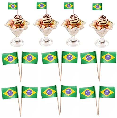 Stakee 50 Stück Brasilianische Zahnstocher-Flaggen, Brasilien-Flagge, Kuchendeckel, kleine Flaggen, Kuchenauswahl, Länderflaggen, Kuchendeckel von Stakee