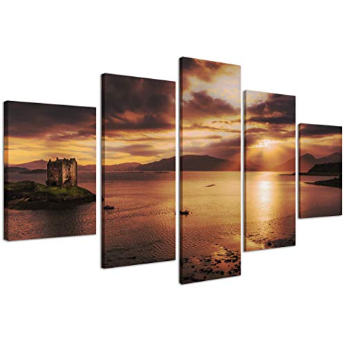 Bild auf Leinwand Scozia Landschaft 148 Moderne Bilder in 5 Paneelen, fertig zum Aufhängen, 200 x 90 cm von Stampe su Tela