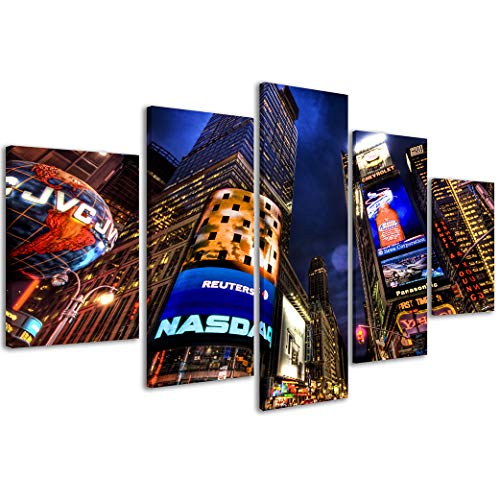 Bild auf Leinwand Times Square 085 Moderne Malerei in 5 Paneelen, fertig zum Aufhängen, 200 x 90 cm von Stampe su Tela