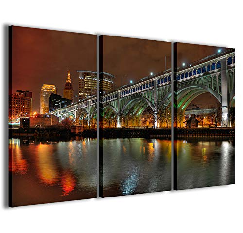 Kunstdruck auf Leinwand, Cleveland Bridge Moderne Quadri aus 3 Paneelen, fertig zum Aufhängen, fertig zum Aufhängen, 120 x 90 cm von Stampe su Tela