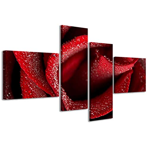 Kunstdrucke auf Leinwand, rote Rosen III, rosa rot, moderne Bilder aus 4 Paneelen, fertig gerahmt, 160 x 70 cm von Stampe su Tela