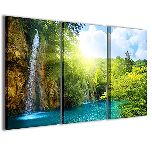 Stampe su Tela Waterfalls I Wasserfall Moderne Leinwand aus 3 Paneelen, bereits gerahmt, Canvas, fertig zum Aufhängen, 90 x 60 cm von Stampe su Tela