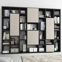 Design Bücherwand mit Türen Eiche Schwarz Braun und Beige von Star Möbel