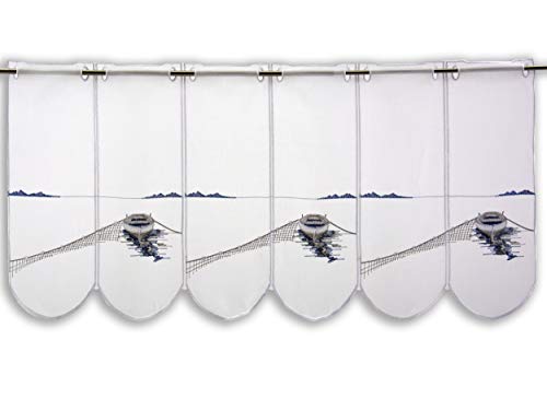 Scheibengardine Fischerboot mit Netz Höhe 45cm | Breite der Gardine frei wählbar in 32cm Schritten | Gardine | Panneaux von Startex