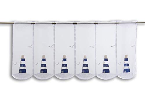 Scheibengardine Leuchtturm Bestickt blau Höhe 45cm | in verschiedenen Breiten erhältlich | Gardine | Panneaux (Höhe 45cm) | (BxH 128x45cm) von Startex