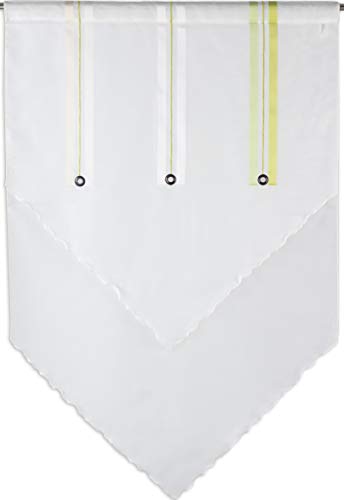 Startex Scheibengardine, Fensterspitze 2203 02 60 x 90 cm Weiß Grün Doppelstoff Scherlistreifen Ösenkuvert von Startex