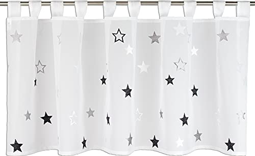 Startex Schlaufenpanneaux, Schlaufengardine Sterne 2409 Weiß Grau Schwarz 48 x 140 cm von Startex