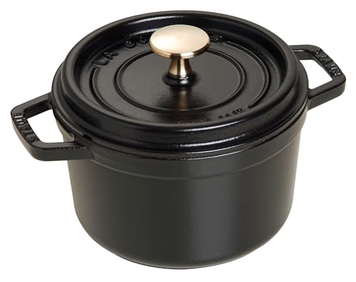 STAUB Gusseisen Bräter/Cocotte, Rund 16 cm, 1,2 L, Aromaregen Funktion, Für alle Herdarten geeignet, Schwarz von STAUB