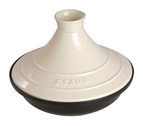 STAUB Tajine, 20 cm, Gusseisen, mit Deckel aus Keramik, für traditionelle marokkanische Gerichte, Schwarz/Creme von STAUB