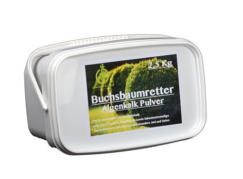 Stauden Gänge Algenkalk Pulver 2,5kg - im Eimer - Aus 100% reinen Meeresalgen - Regeneration des Buchsbaum beim Buchsbaumzünsler & stärkt die Widerstandskraft - Buchsbaumdünger und Spritzmittel von Stauden Gänge