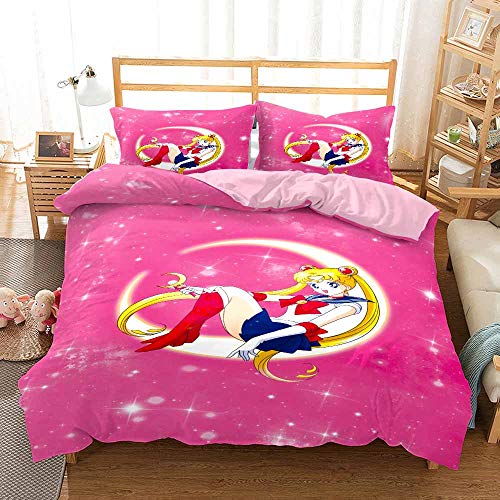 Pflegeleichtes Bettbezug-Set | Doppelbettgröße | Sailor Moon Bettwäsche (135x200cm,Rosa 05) von Ste-X