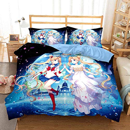 Pflegeleichtes Bettbezug-Set | Doppelbettgröße | Sailor Moon Bettwäsche (135x200cm,Rosa 07) von Ste-X