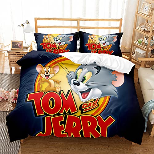 Ste-X Bettbezug-Set Tom Und Jerry, 100% Langstapelige Baumwolle, Atmungsaktives Bettwäsche-Set, Leichter Bettbezug Mit Verdecktem Knopfverschluss (200x200cm,TAJ 05) von Ste-X