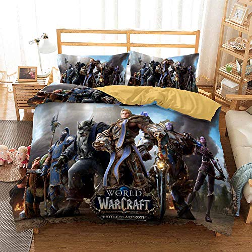 Ste-X Bettwäsche 200 X 200, World of Warcraft Bettbezug-Set Und 2 Kissenbezüge 80 X 80 cm, 3-teiliges Weiches, Flauschiges Bettwäsche-Set Mit Reißverschluss (135x200cm,Krieg 02) von Ste-X