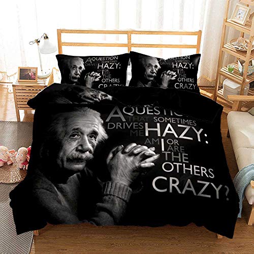 Wissenschaftler Einstein Bettwäsche Set Bettbezug Kissenbezug, 3 Stück Home Decoration Bettbezug Mit Reißverschluss Mikrofaser Polyester (135 x 200 cm,Smart 08) von Ste-X