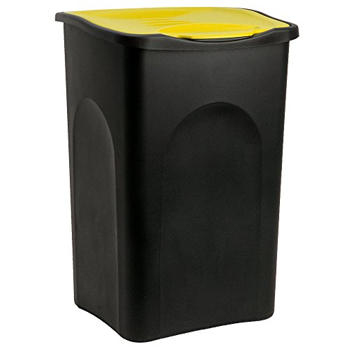 Stefanplast® Mülleimer mit Deckel 50L Abfalleimer Geruchsarm Küche Bad Biomüll Gelber Sack Kunststoff Mülltrennung Schwarz Gelb von Deuba