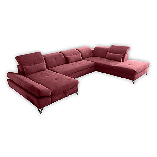 Stella Trading MELFI Wohnlandschaft in U-Form, Stoffbezug Berry - Ausziehbares Sofa mit Schlaffunktion & Bettkasten - 350 x 73 (96) x 245 cm (B/H/T) von Stella Trading