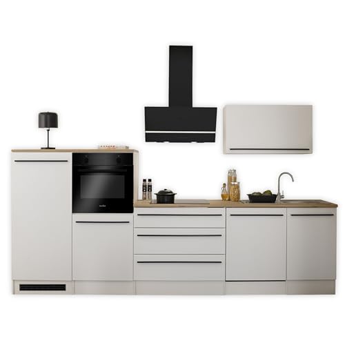 FINN Moderne Küchenzeile ohne Elektrogeräte in Weiß matt, Artisan Eiche Optik - Geräumige Einbauküche mit viel Stauraum - 320 x 200 x 60 cm (B/H/T) von Stella Trading
