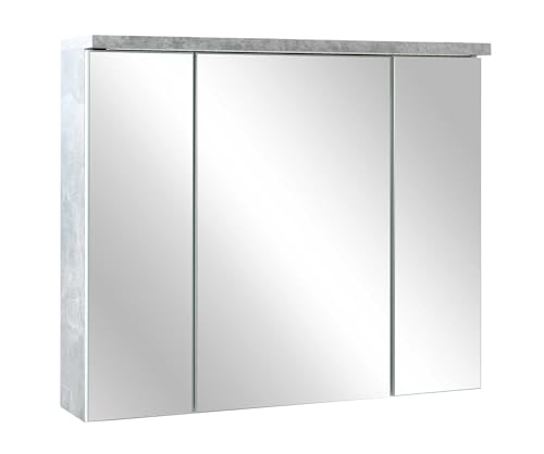 Stella Trading Spiegelschrank Bad mit LED-Beleuchtung in Beton-Optik, Weiß - Moderner Badezimmerspiegel Schrank mit viel Stauraum - 80 x 69 x 20 cm (B/H/T) von Stella Trading