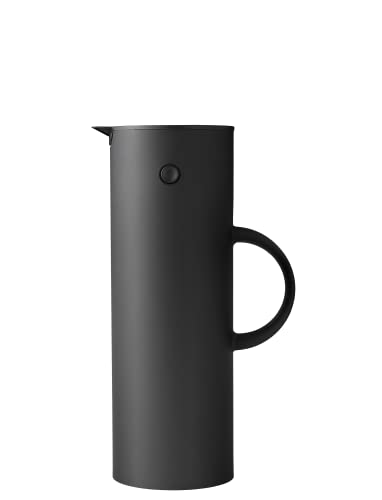 Stelton Isolierkanne EM77 - Doppelwandige Isolierkanne für heiße/kalte Getränke - Tee- & Kaffeekanne mit Glaseinsatz, Magnetverschluss, Schraubdeckel, Vintage-Design - 1 Liter, Soft Black von Stelton