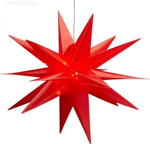 3D Leuchtstern inkl. warm-weißer LED Beleuchtung | Weihnachtsstern Advent Stern Deko beleuchtet | für Innen und Außen geeignet | mit Timerfunktion | Ø60cm (Rot) von Stephans Möbelbörse