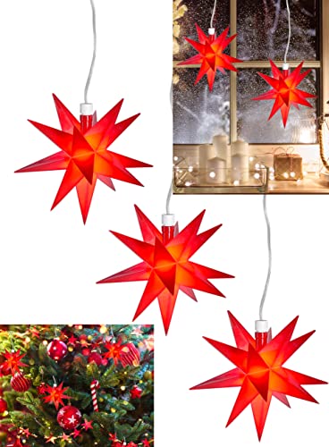 Stephans Möbelbörse 3x LED 3D Leuchtstern zum hängen - Ø12cm - Weihnachtsstern beleuchtet Fenster Deko Advent Stern - mit Batterie und Timer Rot von Stephans Möbelbörse