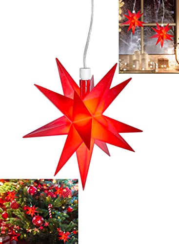 Stephans Möbelbörse LED 3D Leuchtstern zum hängen - Ø12cm - Weihnachtsstern beleuchtet Fenster Deko Advent Stern - mit Batterie und Timer Rot von Stephans Möbelbörse