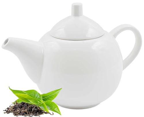 Teekanne 1 L weiß mit Deckel - Tee, Kaffee, Kanne, Kaffeekanne, Geschirr, Teapot, Tee, Kännchen, klassisch von Stephans Möbelbörse