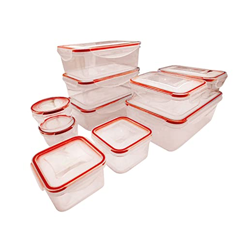Steuber 10er Set Kunststoff Frischhaltedosen mit Deckel, rote Silikondichtung, hitzebeständige Aufbewahrungsboxen rund, rechteckig, quadratisch von Steuber