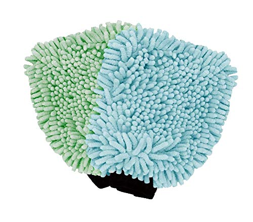 Steuber Chenille Mikrofaser Handschuh Duo 2er Set, bestehend aus 1 pastellblauen Handschuh und 1 pastellgrünen, bei 30°C waschbar, von Steuber