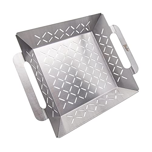 Steuber Premium Line Edelstahl Grillkorb groß 35 x 29,5 x 6,5 cm, Grill-Schale, Ersatz für Aluminium Schalen von Steuber