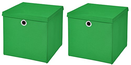 Stick&Shine 2X Aufbewahrungs Korb Grün Faltbox 32 x 32 x 32 cm Regalkorb faltbar mit Deckel von Stick&Shine