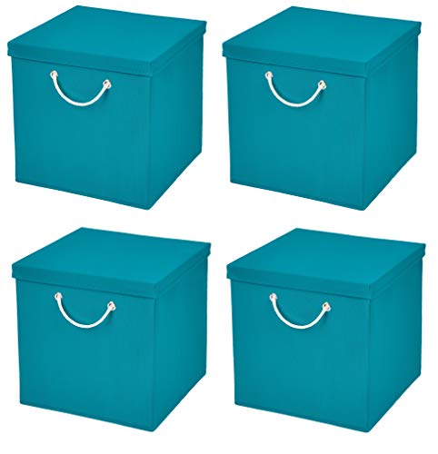 Stick&Shine 4er Set Türkis Faltbox 30 x 30 x 30 cm Aufbewahrungsbox faltbar mit Kordel und mit Deckel von Stick&Shine