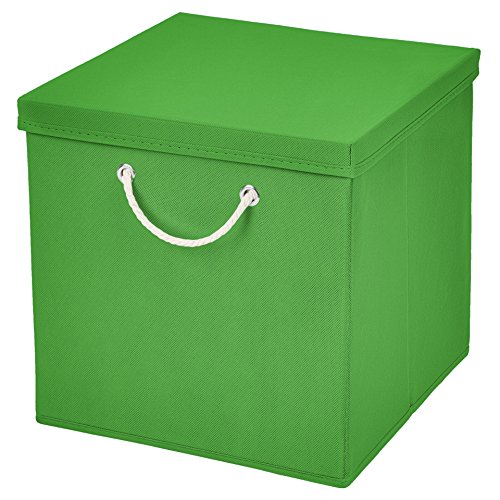 Stick&Shine 1x Aufbewahrungs Korb Grün Faltbox 15 x 15 x 15 cm Regalkorb faltbar mit Kordel und mit Deckel von Stick&Shine