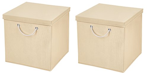 Stick&Shine 2X Aufbewahrungs Korb Creme Faltbox 30 x 30 x 30 cm Regalkorb faltbar mit Kordel und mit Deckel von Stick&Shine