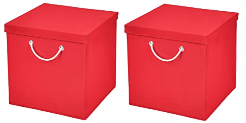 Stick&Shine 2X Aufbewahrungs Korb Rot Faltbox 30 x 30 x 30 cm Regalkorb faltbar mit Kordel und mit Deckel von Stick&Shine