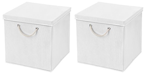 2x Aufbewahrungs Korb Weiß Faltbox 30 x 30 x 30 cm Regalkorb von Stick&Shine faltbar mit Kordel und mit Deckel von Stick&Shine