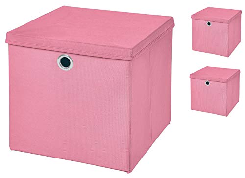 Stick&Shine 3X Aufbewahrungs Korb Rosa Faltbox 32 x 32 x 32 cm Regalkorb faltbar mit Deckel von Stick&Shine