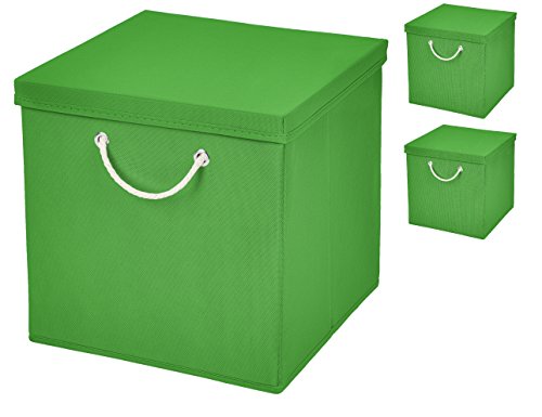 Stick&Shine 3er Set Grün Faltbox 15 x 15 x 15 cm Aufbewahrungsbox faltbar mit Kordel und mit Deckel von Stick&Shine