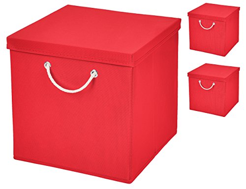 Stick&Shine 3er Set Rot Faltbox 30 x 30 x 30 cm Aufbewahrungsbox faltbar mit Kordel und mit Deckel von Stick&Shine