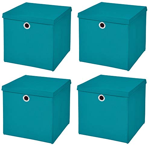 Stick&Shine Faltbare Aufbewahrungsboxen mit passenden Deckeln, 33 x 33 x 33 cm, Türkis von Stick&Shine