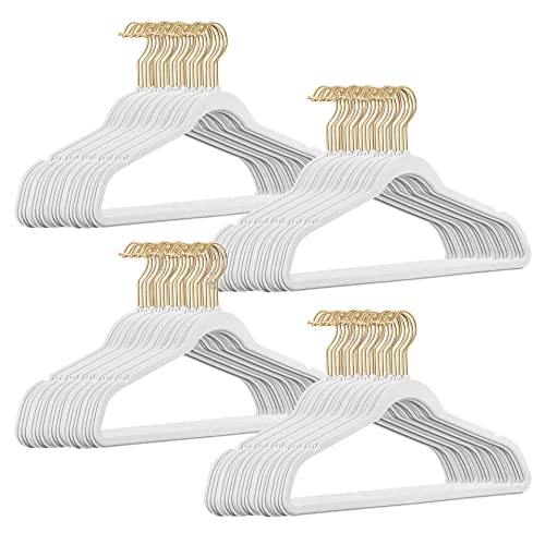 100 Stück hochwertige Samt Kleiderbügel in der Farbe Weiß mit Gold Look Haken/Anti-Rutsch/von StickandShine von StickandShine Inh. Christian Müller