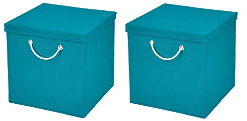 StickandShine 2er Set Türkis Faltbox 30 x 30 x 30 cm Aufbewahrungsbox faltbar mit Kordel und mit Deckel von StickandShine