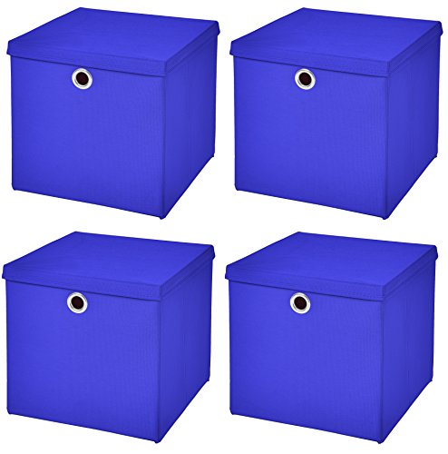 StickandShine 4er Set Blau Faltbox 28 x 28 x 28 cm Aufbewahrungsbox faltbar mit Deckel von StickandShine