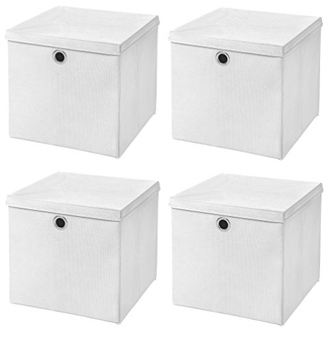 StickandShine 4er Set Weiß Faltbox 28 x 28 x 28 cm Aufbewahrungsbox faltbar mit Deckel von StickandShine