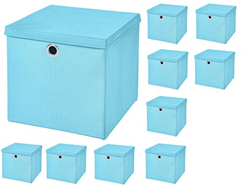 StickandShine 10er Set Hellblau Faltbox 32 x 32 x 32 cm Aufbewahrungsbox faltbar mit Deckel von StickandShine